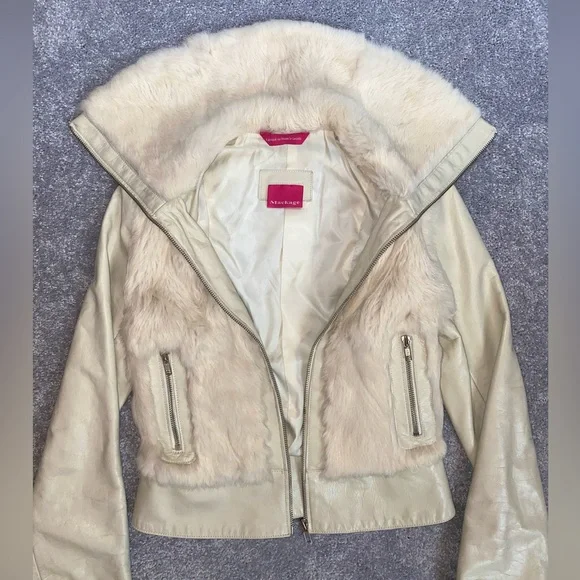 SOLD❣️MACKAGE JACKET Leather & Fur Ivory White - Picture 2 of 14